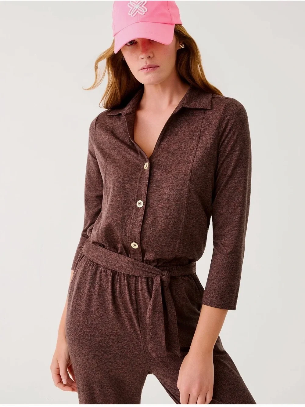 Lilly Pulitzer, NWTs Women's Brown Long-Sleeve Button Jumpsuit, loungewear sz s